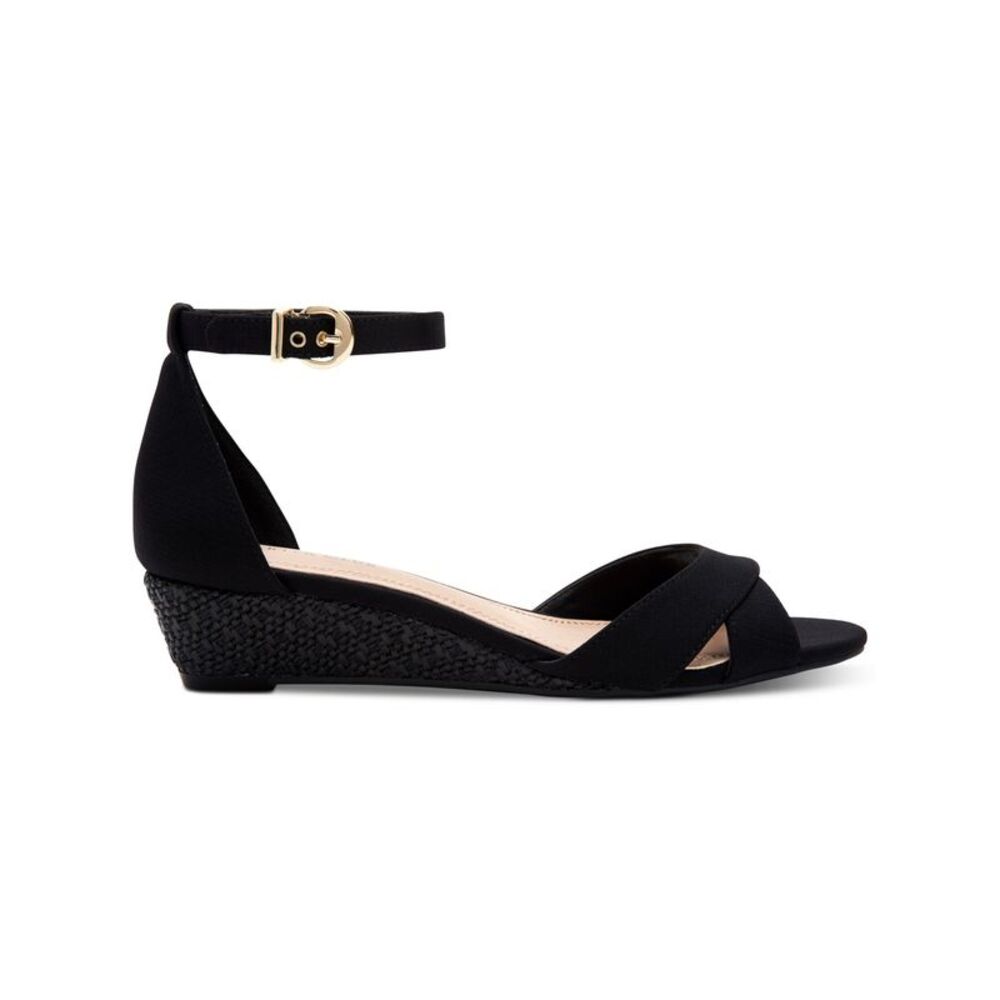CHARTER CLUB Womens Black Crisscross Straps Gippi Round Toe Wedge Sandals 5.5 M